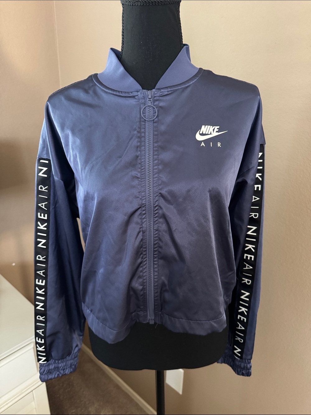 Nike Air Satin Bomber Jacket in Navy with White Logo S